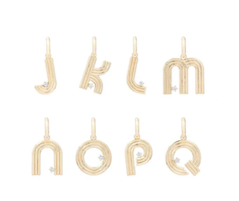 Adina Reyter designed large groovy initial charm available at Mallory Shelter